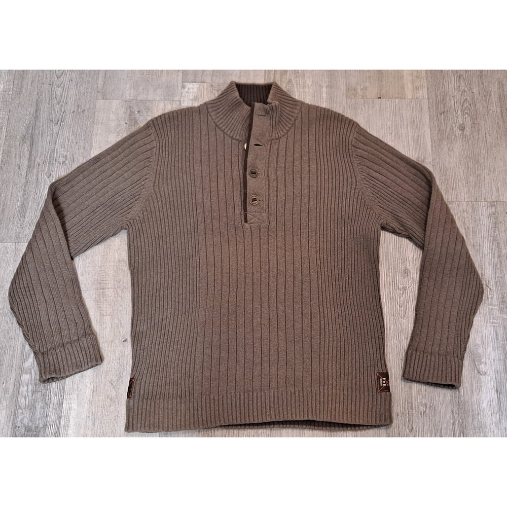 Eddie Bauer Men's L Henley Sweater Heavyweight Ribbed‎ Sweater Mock Neck Beige
